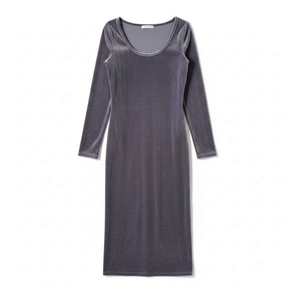Wilfred Free Aritzia Anouck Velvet Midi Dress Grey‎ Scoop Neck Bodycon M